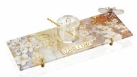 Lucite Simanim Tray Rectangle Honeycomb Design Hebrew Gold 16.5"