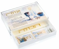 Lucite Painted Havdallah Gift Box Drawer Set Hebrew Ashkenaz Havdallah Scene Gold