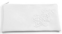 Faux Leather Shofar Bag Pillow Script Design Silver Stitch