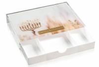 Lucite Menorah Tray with White Drawer Painted by Batya 2.0 Menorah Artwork Gold Pink 11" x 17"
