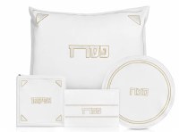 Pesach Set Faux Leather 4 Piece White and Gold Pearlstone Style