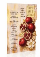 Additional picture of Lucite Rosh Hashanah Simanim Painted Card Pomegranate Design Hebrew Ashkenaz Gold 5.5" x 8"