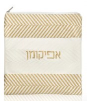 Faux Leather Afikoman Bag Herringbone Design White Gold