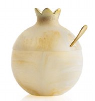 Additional picture of Resin Honey Dish with Spoon Pomegranate Shape Gold 3.5"