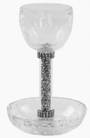 Crystal Kiddush Cup with Silver Stone Filled Stem and Matching Tray 6.5"