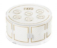 Lucite Leatherite Seder Plate Kaarah 3 Tier Diamond Design Gold 15.35"