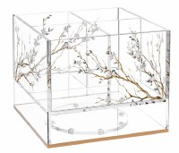 Lucite Swivel Cutlery Holder Botanical Blooms Design Gold Accent