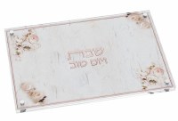 Glass Challah Board Leatherette Insert Blush Rose Design White Pink 16" x 11"