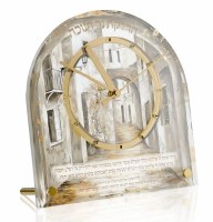 Lucite Chanukah Table Clock Golden Arch Design Gold 5.3"