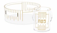 Lucite Washing Cup and Bowl Set Linear  Design Gold