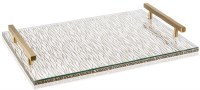 Lucite Challah Board Wave Design White Back Gold Handles 11" x 16"