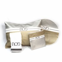 Pesach Set Faux Leather 4 Piece White and Gold and Silver Horizontal Stripes Design