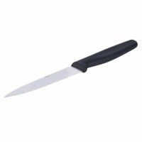 Black Kosher Kitchen Knife Razor Sharp Point Tip Serrated Blade 4"