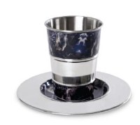Stainless Steel Kiddush Cup and Tray Set Black Marble Design 5 oz