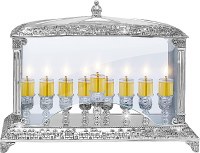 Silver Plated Menorah with Glass Walls Ancient Jerusalem Design Silver