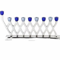 Aluminum Candle Menorah Diamond Shape Design Silver Blue