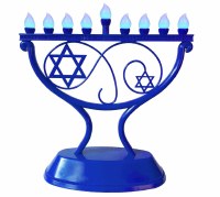 LED Menorah Whimsical Design Battery Operated Remote Control Blue