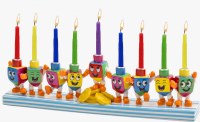 Resin Candle Menorah Hand Painted Dancing Dreidels Theme