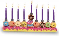 Resin Candle Menorah Hand Painted Donut Theme