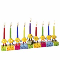 Resin Candle Menorah Hand Painted Dancing Coins Theme