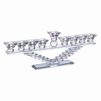 Additional picture of Crystal Strip Menorah Flared Raised Base Center Shamash 15"
