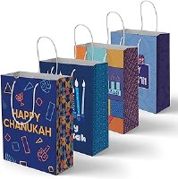 Chanukah Gift Bags Small Size Assorted Designs 4 Pack