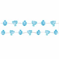 Mini Hanukkah String Lights Dreidel and Menorah Design Blue White Battery Operated 14'