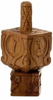Wooden Dreidel with Stand Engraved Brown 4"