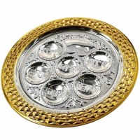 Round Silver Plated Seder Plate Gold Plated Design