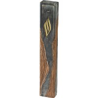 Polyresin Epoxy Mezuzah Case Rectangle Shape Wood Look Accent Gold Shin Gray 15cm