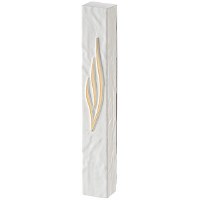 Polyresin Mezuzah Case Rectangle Shape Textured Stone Look Gold Shin White 12cm