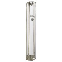 Plastic Rectangle Mezuzah Case Clear Designed with Raised Silver Shin 20cm