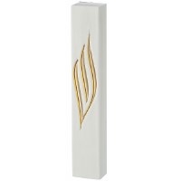 Polyresin Mezuzah Case Rectangle Shape Smooth Stone Look Gold Shin White 20cm