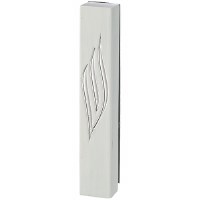 Polyresin Mezuzah Case Rectangle Shape Smooth Stone Look Silver Shin White 20cm