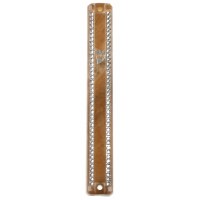 Mezuzah Case Brown Base Lined with Stones 12cm