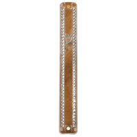 Mezuzah Case Brown Base Lined with Stones 15cm