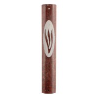 Bordeaux Marble Mezuzah with Printed Oval Shin 15cm