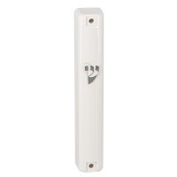 Plastic Mezuzah Case Silver Shin Design White 15cm