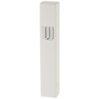Polyresin Mezuzah Case Rectangle Shape Smooth Stone Look Silver Accent Shin White 12cm