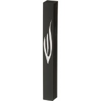 Plastic Mezuzah Case Slim Rectangle Black with Gold Shin Accent 12cm