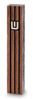 Additional picture of Polymer Mezuzah Case Deep Scored Stripes Gold Shin Brown 12cm