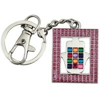 Key Chain with Pink Framed Hamsa and Colorful Choshen Stones
