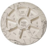 Polyresin Simanim Plate for Rosh Hashana Hebrew Marble Design Beige 13.8"