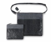 Additional picture of Tallis and Tefillin Bag Set Faux Leather Snakeskin Design Smooth Trim Black