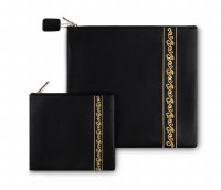 Tallis and Tefillin Bag Set Faux Leather Snakeskin Design Vertical Embroidered Line Black Gold