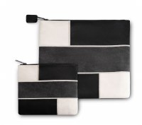 Additional picture of Tallis and Tefillin Bag Set Faux Leather Layered Brick Design Black Gray White