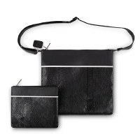 Additional picture of Tallis and Tefillin Bag Set Faux Leather Snakeskin Design Thin White Line Embroider Black