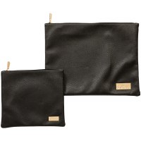 Tallis and Tefillin Bag Set Faux Leather Black Gold Plate Accent