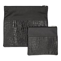 Tallis and Tefillin Bag Set Leather Black Snake Skin Design