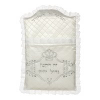 Satin Bris Pillow Case Embroidered Quilted Crown Design White Silver 28.5"